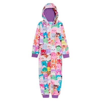 Image of Squishmallows Girls Onesie with Hood Warm Fleece All in One Hooded Squish Squad Pyjamas Kids Pjs Loungewear 11 12 Years