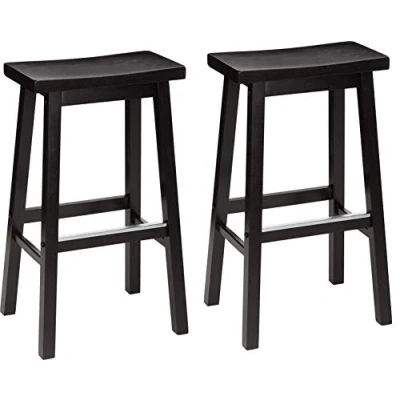 Image of Amazon Basics Solid Wood Saddle Seat Kitchen Counter Barstool, Set of 2, Black, 74 cm Barstool