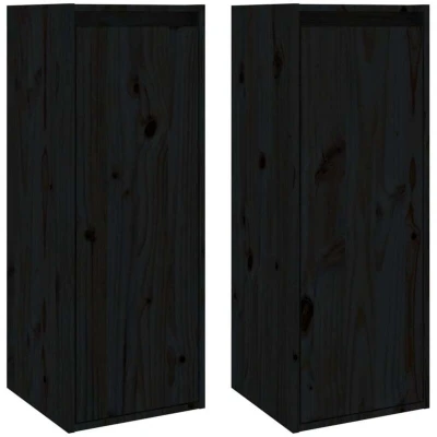 Image of vidaXL Wall Cabinets 2 pcs Black 30x30x80 cm Solid Wood Pine