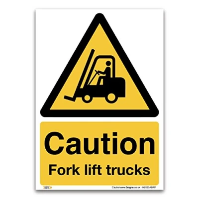 Image of Caution Fork Lift Truck Sign A5 1mm Rigid Plastic Warning Construction Security