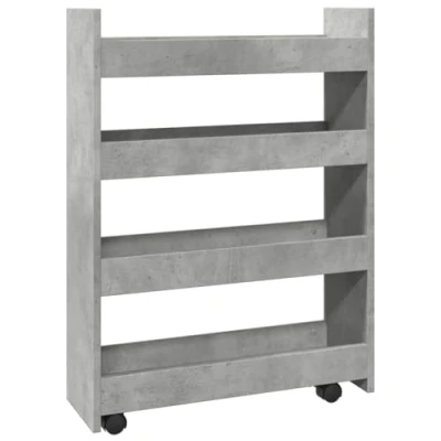Image of vidaXL Narrow Storage Trolley 4 Tier Slim Bookcase, Concrete Grey Engineered Wood, for Living Room, Kitchen, or Bathroom Mobile, Compact Solution