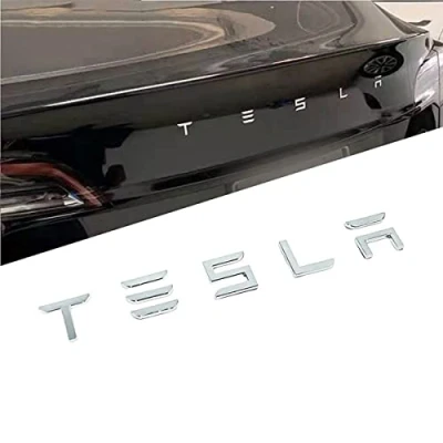 Image of 3D Metal Raised Tailgate Insert Letters Emblems Sticker Badge Decals Compatible with Tesla Model 3/S/X/Y Series,Silver