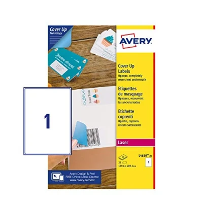 Image of Avery L4610 25 Cover Up Labels, 199.6 x 289.1 mm