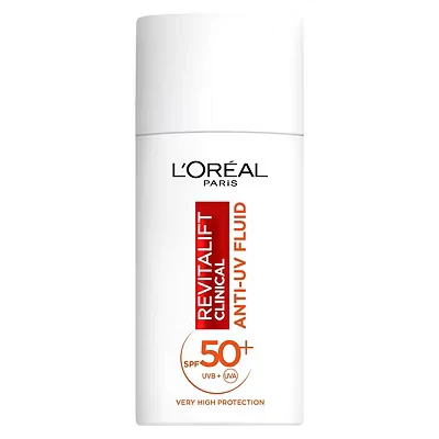 Image of L’Oréal Paris Revitalift Clinical SPF 50+ Invisible UV Fluid, Protect, Prevent and Improve Ageing Signs, Non Oily Formula for All Skin Tones, Advanced Protection Antioxidant Vitamin C, 50ml