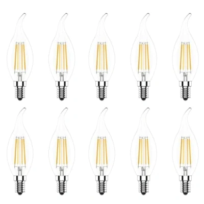 Image of Pack of 10 4W LED Flame Filament Candle Light Bulb,E14 Edison Screw Classic Bulb,AC220 240V,Warm White 2700K 400LM,40W Equivalent Incandescent Replacement