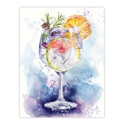 Image of Artery8 Sloe Gin Tonic Fruit Cocktail Modern Watercolour Kitchen Extra Large XL Wall Art Poster Print