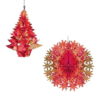 Image of Christmas Foil Ceiling Decorations 30cm Tree and Ball Set 2 Tone Red/Gold