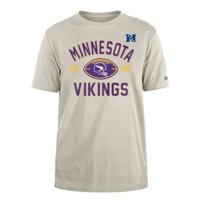 Image of MINNESOTA VIKINGS New Era Cap NFL Regular T Shirt Distressed Screenprint Team Graphic Stone Unisex