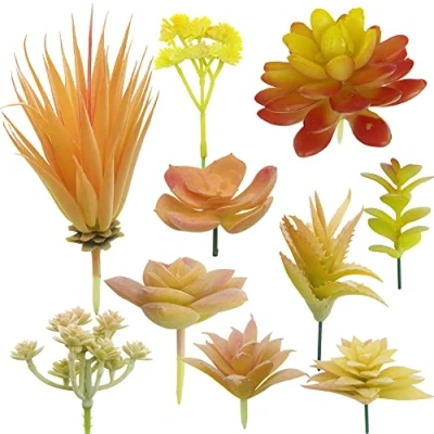 Image of Cayway 10 PCS Artificial Succulents Picks, Yellow Succulent Plants, Faux Fake Bouquet String of Floral Arrangement