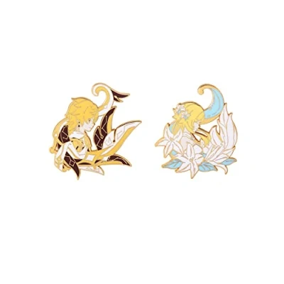 Image of ROSETOR 2pcs Genshin impact Pin Alloy Pins Anime Badge Cartoon Character Brooch Collection Bags Button Bad（Aether/Lumine）