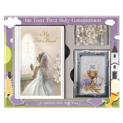 Image of FHC First Holy Communion Gift Set Girl Missal Book, Rosary Beads, Photo Frame 9cm x 6cm C5188