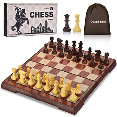 Image of OkidSTEM Chess Set with Folding Magnetic Travel Games Board for Kids and Adults