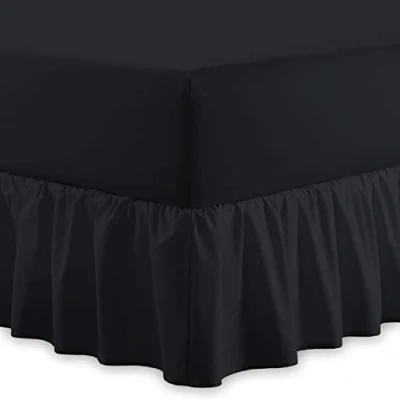 Image of Plain 100% Egyptian Cotton Fitted Valance Sheet Easy Care 16&quot; / 40cm Extra Deep Frilled Bed Machine Washable Single Double King Size (Black, King)