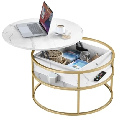 Image of YITAHOME Round Lift Top Coffee Table, Tables with Living Room Hidden Storage Compartment, Modern Table for Home Office,Round Center (Brown)