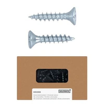 Image of HELPMATE Wood Connector Screws 4.0 x 20 mm Galvanised Pack of 250 Universal Countersunk Head with PZ2 Drive and Full Thread For Attaching Fittings to