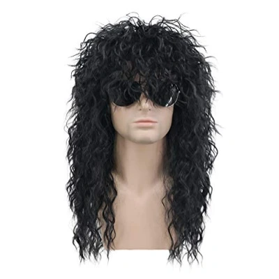 Image of karlery 70s 80s Rocker Metal Mullet Wig Mens Long Curly Black Party Halloween Costume Anime