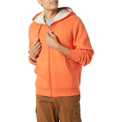 Image of Amazon Essentials Men&#039;s Sherpa Lined Full Zip Fleece Hoodie, Orange, S