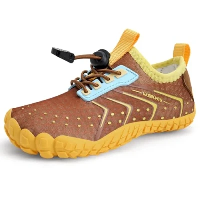 Image of Water Shoes Barefoot Kids Boys Toddlers Aqua Swimming Wet Reef for Beach Pool Sport Non Slip Quick Drying（Brown Yellow 30）