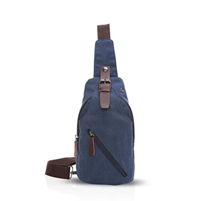 Image of FANDARE Sling Bag with Earphones Hole Student Outdoor Sport Portable Multifunction Crossbody Man/Woman Wear Resistant Canvas Blue