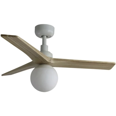 Image of Klim Small White, Light Oak Wood Ceiling Fan DC E27 6 Speed