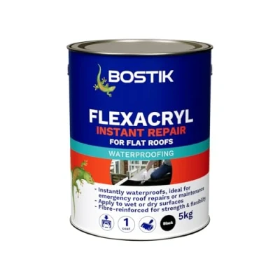 Image of Bostik Flexacryl Instant Repair Waterproof Compound for Flat Roofs, Colour: Black, 5kg