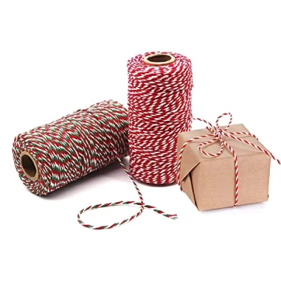 Image of 200m Red Green White Christmas Twine Cotton Craft String, RFWIN String Bakers for Kitchen Cooking, Baking, Butchers, DIY Handmade Arts Gift Wrapping