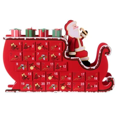 Image of Carousel Home Santa on Sleigh Christmas Advent Calendar Fill Your Own Wooden Reusable Drawer 35x23cm