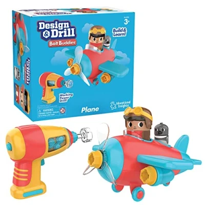 Image of Learning Resources Design &amp; Drill Bolt Buddies Plane, Aeroplane Playset with Pilot Figure, Science STEM Toy, Kids Gift Ages 3 4 5+