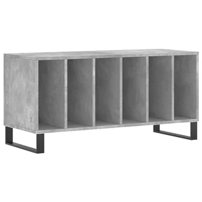Image of vidaXL Engineered Wood Record Cabinet Concrete Grey Vinyl Storage with Iron Feet and Ample Space for LP Records