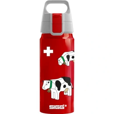 Image of Sigg Aluminium Water Bottle For Kids WMB ONE Swiss Cows Suitable Carbonated Drinks Leakproof Lightweight BPA Free Climate Neutral Certified School &amp; Sports Red 0.6L