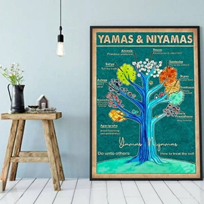 Image of Eeypy Yoga Poster Yamas and Niyamas Yama Niyama Raja Vintage Wall Art Studio decor Lovers club exercise encourages metal tin sign 8x12 Inch