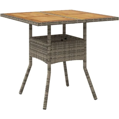 Image of vidaXL Outdoor Dining Garden Table with Acacia Wood Top and Grey Poly Rattan Finish Modern Patio Furniture, Weather Resistant UV Protection, 80x80x75cm