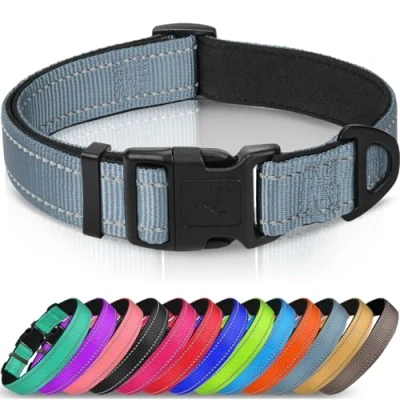 Image of Joytale Dog Collar, Reflective Padded Neoprene Pet Adjustable Nylon Collars for Small Dogs, S, Gray
