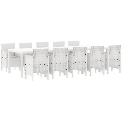 Image of vidaXL 11 Piece Garden Dining Set with Cushions White Poly Rattan