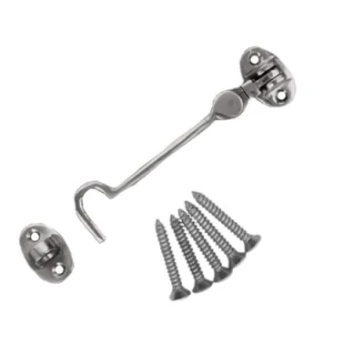 Image of Chrome Cabin Hook 4 Inch &amp; Eye Silent Catch Door Latch Holder with Screws for Shed Gate Garden Patio Doors in Various Finishes Pack of 1.