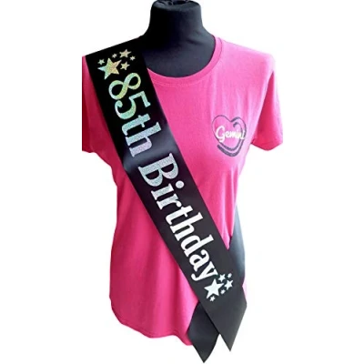 Image of Gemini Ribbons 85th Birthday Star Sash 85 Mens Womens Unisex Party Gift Decorations Black Silver Holographic