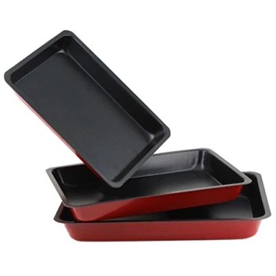 Image of NON STICK 3 PIECE BAKING ROASTING COOKING TRAYS SET OVEN DISH BAKEWARE BAKE PAN