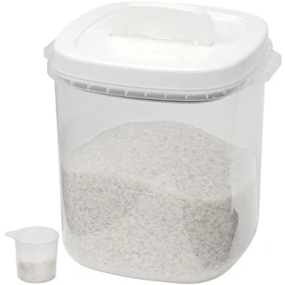 Image of Greenfields Airtight Food Storage Container with Lid Rice Measuring Cup BPA Free Plastic Cereal Kitchen, Worktop, for Flour, Pet Food, Beans (10KG)