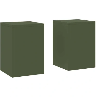 Image of vidaXL Outdoor Plant Stands Pillar 2 pcs Olive Green 24x24x35 cm Steel