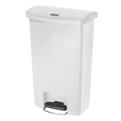 Image of Rubbermaid Commercial Products Slim Jim Step on Resin Front Waste Receptacle Bin 50 Litre White 1883557