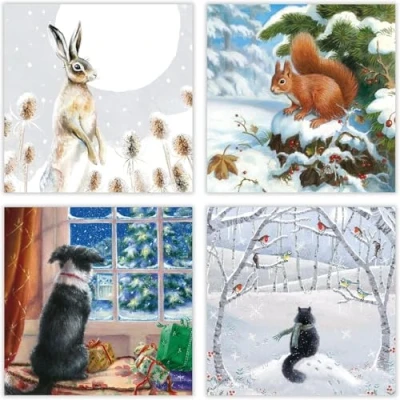 Image of Museums &amp; Galleries Box of 20 Artistic Charity Christmas Cards from Snowy Paws 5 Each 4 Designs (MG XETC226)