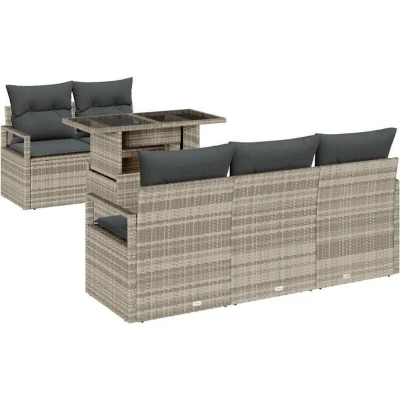 Image of vidaXL 6 Piece Garden Sofa Set with Cushions Light Grey Poly Rattan