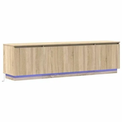 Image of vidaXL Sonoma Oak TV Stand with LED Lighting, Design Floating Shelves, Textured Wood Material, Modern Living Room Furniture, Lots of Storage Space, Stylish Media Console