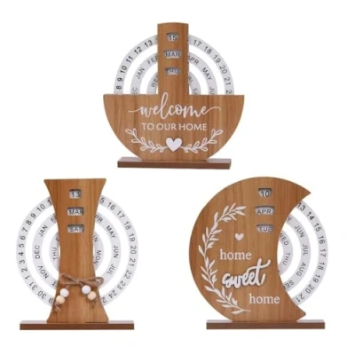 Image of Perpetual Calendar, Wooden Disc Manual Rotating Block Suitable For Home Desk Date Week Month