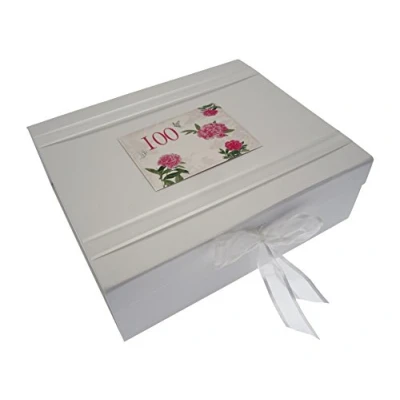 Image of White Cotton Cards, 100th Birthday, Large Keepsake Box, English Roses