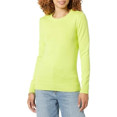 Image of Amazon Essentials Women&#039;s 100% Cotton Crewneck Sweater (Available in Plus Size), Lime Green, M