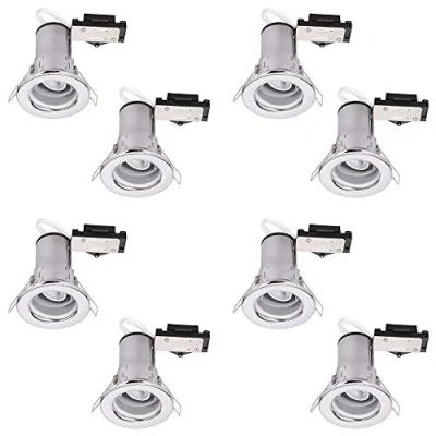 Image of LITECRAFT Recessed Downlight Fire Rated Fixed Spotlight in Polished Chrome 8 Pack