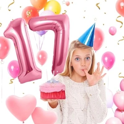 Image of Number Balloons 17,Pink 17 for Birhtday Party Decoration,40 Inch Giant Helium Foil Women Men 17th Birthday Decor Anniversary Decorations Supplies