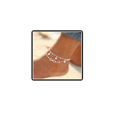 Image of Pearl Infinity Anklet Bracelet Boho Layered Beads Lucky 8 Summer Foot Chain Jewelry for Women Girls (Silver)