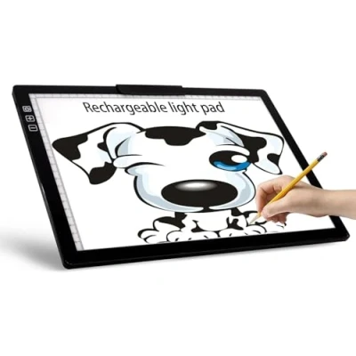Image of Wireless Rechargeable A4 LED Light Pad w/Built in Riser Stands, 6 Levels of Brightness, Evenly Illuminated Box for Tracing and Weeding Vinyl, Slim Lightweight Diamond Painting Board